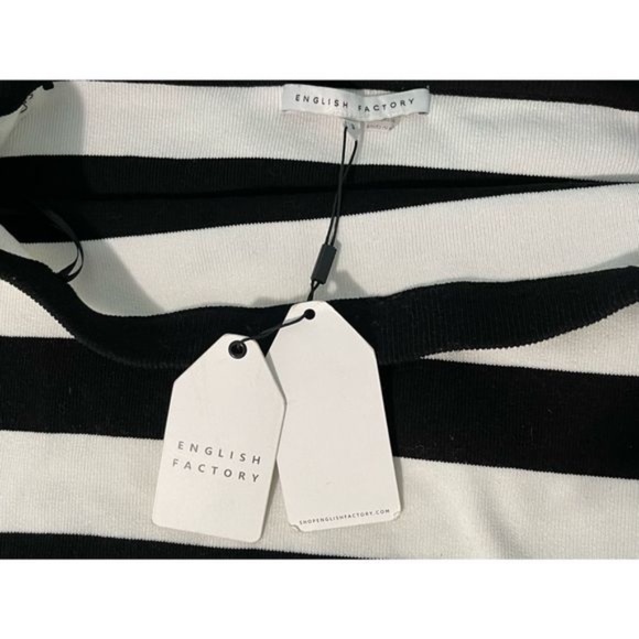 NWT Flutter Sleeve L English Factory Off Shoulder Striped Sweater Boston Proper - Picture 7 of 8